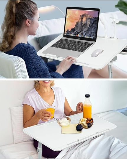 iXTRA Laptop Lap Desk with Cooling Fan - Adjustable with Light, USB, Storage Drawer - Folding Bed Desk,23.62"*15.74",Grey