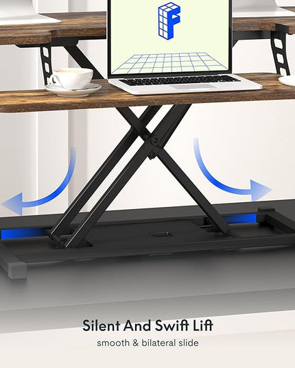 FLXISPOT 36" Standing Desk Converter, Quick Sit Stand up Desktop Riser Height Adjustable Monitor and Laptop Workstation with Keyboard Tray, Rustic Color