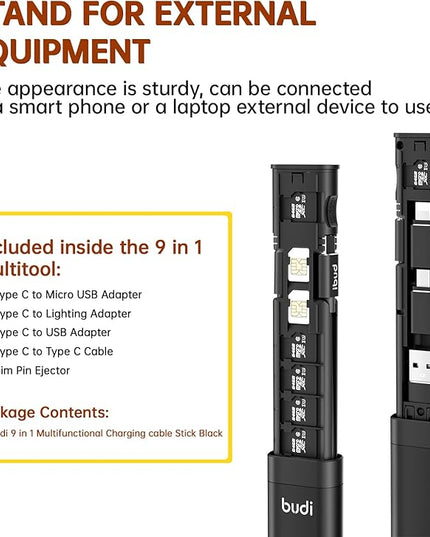 BUDI Multifunctional 9 in 1 Data Cable with USB Type-C Card Reader Micro SD Memory Card high-Speed Card Reader Adapter Suitable for Mobile Phone Cameras and Computers