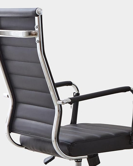 Livinia Modern Executive Office Desk Chair, Chrome & Leather Conference Room Swivel Chairs with Ribbed High Back, Adjustable Height, Removable Armrest, and Wheels for Home Office (Black(Chrome))