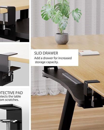 Desktop Keyboard Tray, Under Desk Pull Out,25.59" X 11.81" Large Size Radian Keyboard Tray with C-Clip Mount, Easy Installation, Computer Keyboard Stand, for Home Study and Office(Black)