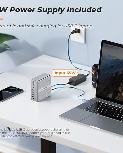DisplayLink Docking Station Dual Monitor 4K@60HZ for MacBook, Windows, TobenONE Universal Mac mini M4 Dock with 2 HDMI & 2 DP, 65W Power Delivery, 7 USB, USB-C 3.1, Ethernet, SD/TF