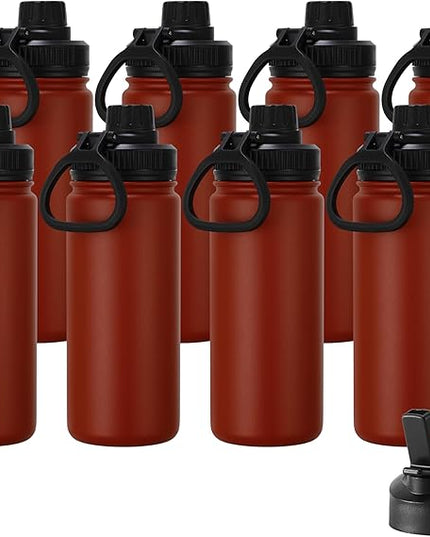 DOMICARE 16 oz Kids Water Bottle for School Stainless Steel Double Wall Vacuum Insulated Water Bottle with Straw lids & Spout Lid, Leakproof BPA Free (Red,8)