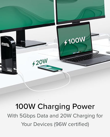 Plugable USB-C Triple Monitor Docking Station: 13-in-1 Laptop Dock with 100W Charging for Mac (DisplayLink Driver Required), Windows, Chrome, 3 HDMI, Gigabit Ethernet, SD, USB-C 20W, 4 USB - UD-ULTCDL