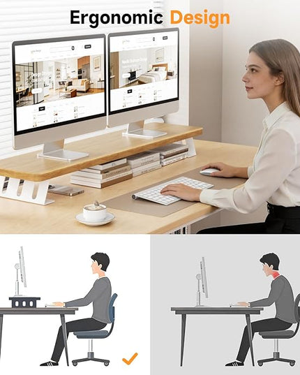 Dual Monitor Stand Riser, 39 Inch Large Wood Monitor Stands for 2 Monitors, Desk Monitor Riser for Computer/Laptop/Printer/TV, Stand Riser up to 220 lbs