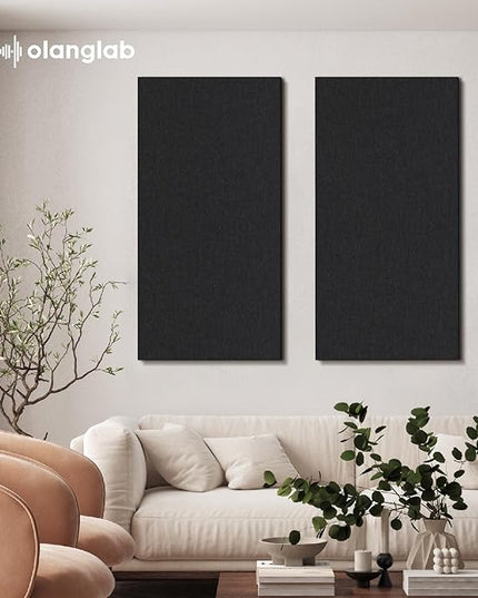 Olanglab Acoustic Panels 2 Pack, 48''x24'' Large Sound Panels, Fabric Wrapped Sound Proof Foam Panels for Walls, Sound Absorbing Panels for Recording Studio Acoustical Treatments (Black)