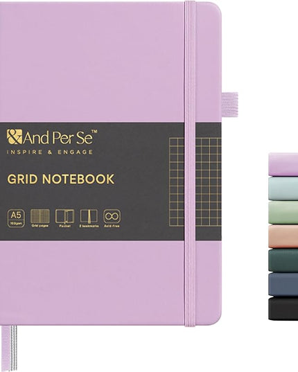 &And Per Se Graph Journal Notebook, 160 Pages, 5.7 x 8 inches College Ruled Thick Paper Notebook Journals for Writing, Grid Hardcover Notebook(1 Pack, Lavender)