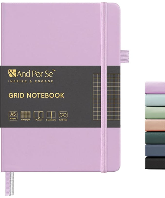 &And Per Se Graph Journal Notebook, 160 Pages, 5.7 x 8 inches College Ruled Thick Paper Notebook Journals for Writing, Grid Hardcover Notebook(1 Pack, Lavender)