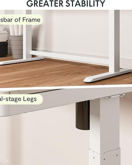 Standing Desk with Drawer, Electric Height Adjustable Home Office Desk with Storage & USB Ports, 48 inch Bamboo Texture Tabletop/White Frame