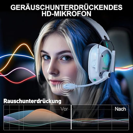 Wireless Gaming Headset for PS5, PS4, PC, Switch, Mac, Phone, 2.4GHz Gaming Headphones with 50mm Drivers, 3D Surround Sound, ENC Noise Cancelling Mic, Cool RGB Light, 50-Hour Gametime
