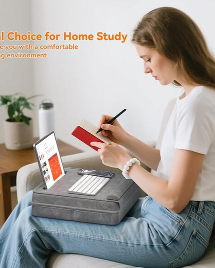 KDD Laptop Lap Desk with Cushion, Laptop Table with Storage for Bed & Sofa, Adjustable Lap Pillow Stand with Anti-Slip Strip & Cell Phone/Tablet Slot for Home Office College