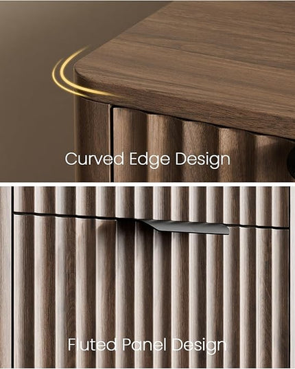 58" Fluted Home Office Desks with Storage, Modern Executive Desk Computer Desks with 5 Drawers & Cabinet, Wood Work Desk File Drawer for Office, Bedroom, Study, Living Room, Walnut