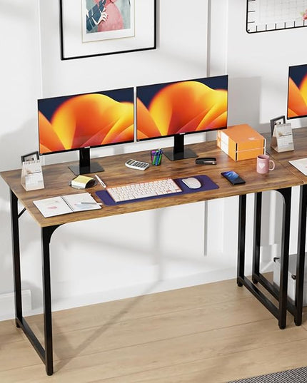 PayLessHere | 47 Inch Computer Desk | Brown | Office Desk with Metal Frame, Adjustable Feet | Water-Resistant, Scratchproof Surface | Sturdy Writing Table for Home Office or Study | Pack of 2