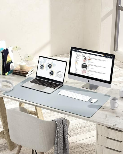 YSAGi Non-Slip Leather Desk Pad, Waterproof Laptop Computer Desk Keyboard Mat, Table Protector Blotter Mat, Large Mouse Pad for Office/Work/Home/Decor(Silver-Grey, 31.5" x 15.7")