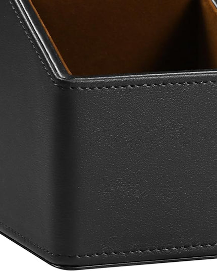 MEIBOOCH PU Leather Desk Organizer, Luxury Remote Control Holder for Home, Office Desk Accessories Table Caddy Bedside Nightstand Organizer (Black)