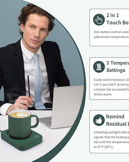 ANBANGLIN Coffee Mug Warmer, Smart Cup Warmer for Desk, 3 Temperature Control & Auto Shut Off, Electric Cup Warmer for Heating Milk,Tea,Beverage,Candle (Green-No Mug)