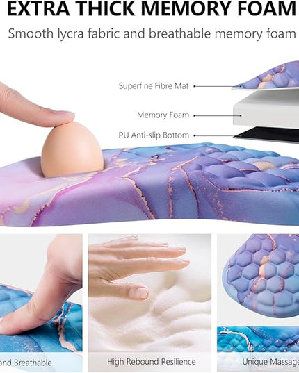 Mouse Pad Wrist Support, Laokiiy 2 in1 Keyboard Wrist Rest+ Ergonomic Mouse Pad, Non-Slip Wrist Rest for Computer Keyboard, Made Easy Typing & Relieve Wrist Pain(Blue Pink Marble)