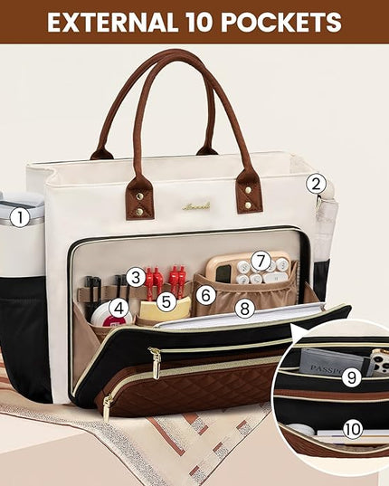 LOVEVOOK Laptop Tote Bag for Women With Large Cup Holder, Work Bags Teacher Nurse Bag, 17.3 Inch Professional Briefcase Business Travel Large Purses Handbag Gifts, Diaper Bag With Multi-Pockets