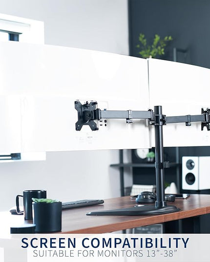 VIVO Dual Ultrawide Monitor Mount, Free-Standing Desk Stand for 2 Screens up to 38 Inches, Heavy-Duty Adjustable Arms, Max VESA 100x100mm, Black, STAND-V038F
