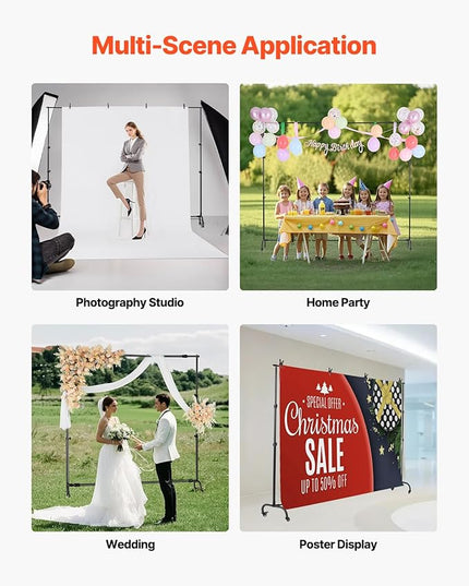 VEVOR Backdrop Stand with Wheels, 7 x 10 ft Adjustable Photo Backdrop Stand Kit, Moveable Background Backdrop Stand, Heavy Duty Projector Screen Stand, for Wedding, Photo Studio & Party