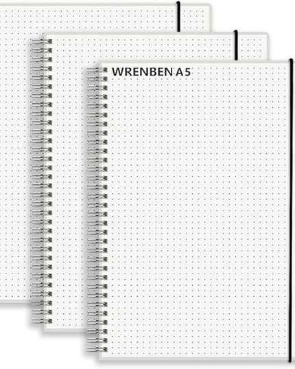 Bullet Journal Dotted Spiral Notebooks with 120 GSM Thick Paper, Elastic Band and Waterproof Cover, Total 480 Pages, 5.7''×8.3'' Medium Size Dot Paper Note Book for Work School (3 Pack, A5)