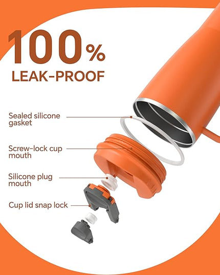 Ideus 32 oz Tumbler with Handle and Straw, Vacuum Insulated Stainless Steel Travel Mug, 100% Leakproof, Cup Holder Friendly, Orange