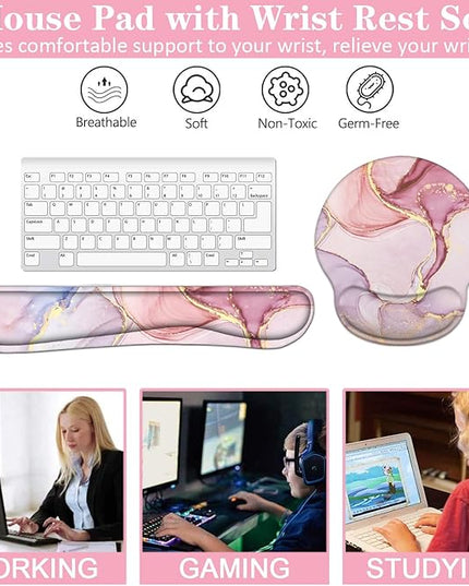 LATEEFAH Mouse Pad with Wrist Rest, 3-in-1 Gaming Mouse Pad, Keyboard Wrist Rest, Ergonomic Memory Foam Mousepad with Wrist Support for Computer Keyboard