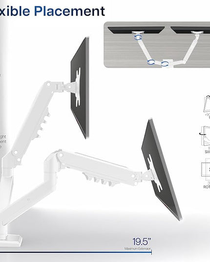 VIVO Aluminum Articulating Dual Monitor Arm for 13 to 30 inch Screens, Desk Mount Tension Spring Monitor Stand for 2 Screens, White, STAND-V102OW