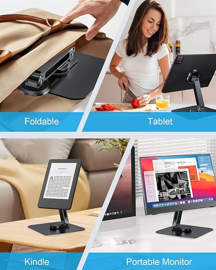 Adjustable Magnetic Stand Holder for 10-18.5 Inch Small Portable Monitor Tablet, Aluminum Alloy Foldable Arm Swivel Desk POS Stand Mount for iPad Air Mini Pro 12.9 13, Samsung Galaxy Tabs