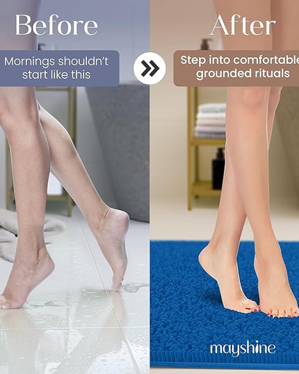 MAYSHINE Chenille Plush Runner Rug, Dark Blue, 71x31 in, Machine Washable, Non-Slip Door Mat, Bath Mat with Water Absorbent Quick Drying Microfiber Shag Carpet