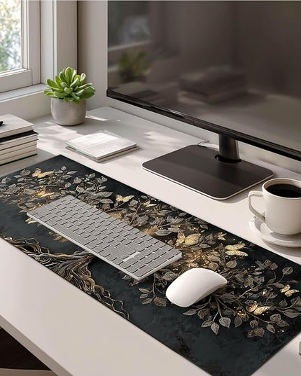 Large Mouse Pad Gaming Mousepad 31.5 x 11.8 Inch Keyboard Desktop Mat Diatomite XL Mouse Pad for Home and Office Desk Accessories with Golden Tree Butterfly Glow Artwork Diatomite