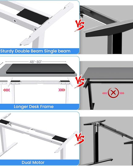 Dual Motor Electric Standing Desk Frame,Compatible Desktop Size 48″-78″ and 264 lbs Weight Capacity,Memory Controller Height Adjustable Frame,White Frame Only