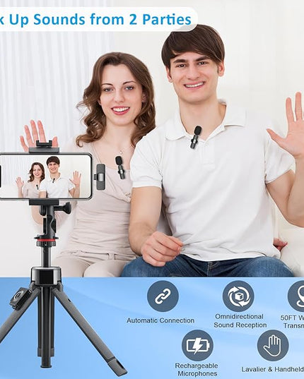 MAYBESTA Professional Wireless Lavalier Lapel Microphone for iPhone Android - Bluetooth Mini Phone Microphones for Video Recording - 2 Clip on Mics with USB C Interface for Tiktok YouTube Vlog