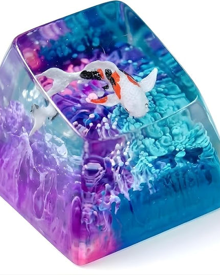 Kohaku Koi Artisan Keycap Blue and Purple Ocean R1 SA Profile Custom Keycaps 1U ESC Handmade Gaming Resin Key Cap Cherry MX Switch Compatible Mechanical Keyboard Koi Lover Gift
