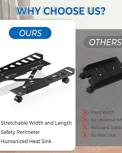 AGPTEK CPU Stand, Computer Tower Stand Adjustable Length(15.7"-20")and Adjustable Width (6.3"-11.8") with 2 Locking Wheels and 2 Caster Wheels, UPC Steel Rolling Stand Computer Stand for Desktop Tower