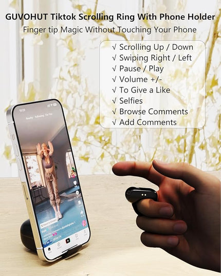 Remote Control for TikTok,Air Finger Ring Mouse with Touchpad, Bluetooth Page Turner for iPad/Kindle App/iPhone/Android (Black)
