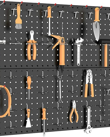 TORACK Metal Pegboard Wall Organizer 24" x 24" or 12" x 48", 70 PCS Tools Storage Pegboard for Garage Tool Organizer Peg Board with Pegboard Hooks for Workbench(Black)