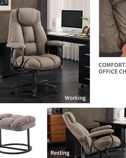 Office Chair Big and Tall, High Back Ergonomic Office Chair with Padded Armrest, 400 lbs,PU Leather (Grey)