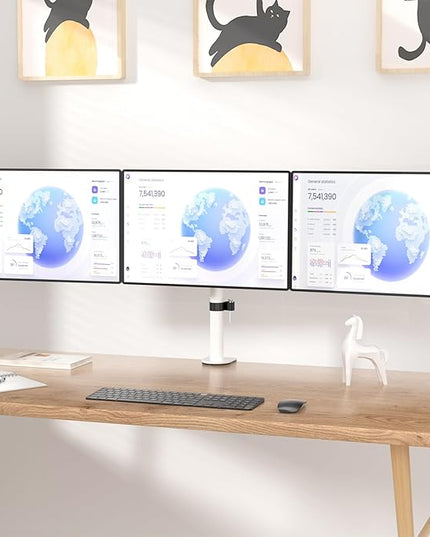 WALI Triple Monitor Mount, Three Monitor Desk Mount Fits 13-27in Screens, Holds up to 22lbs, Multiple Computer Stand with Tilt, Swivel, Rotation, VESA 75x75,100x100mm(M003S-W), White