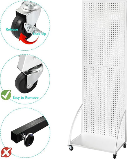 2'x 6' Metal Pegboard Display Stand with a Plate, Peg Board Panels, Standing Pegboard Display, Craft Fair Display Rack, Art Display Stand, Extra 10 pieces Hooks - White