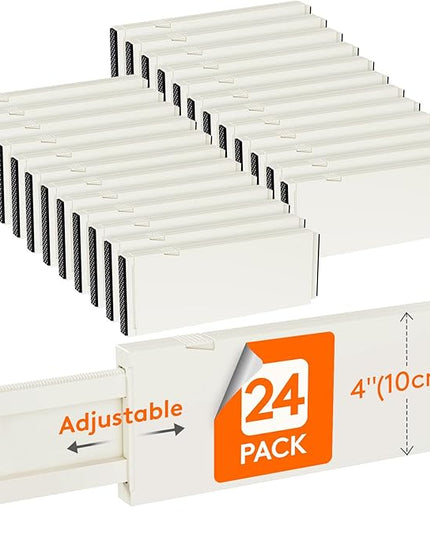 Lifewit 24 Pack Drawer Dividers 4" High, 11-17" Adjustable Dresser Drawer Organizers for Clothes, Expandable Dresser Separators in Bedroom/Bathroom/Kitchen/Vanity/Office Organization and Storage,Beige
