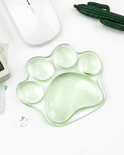 Cat Paw Mouse Wrist Rest, Green Clear Silicone Support Pad, Green Cute Ergonomic Soft Transparent Wrist Pain Relief for Office Home Desk Computer