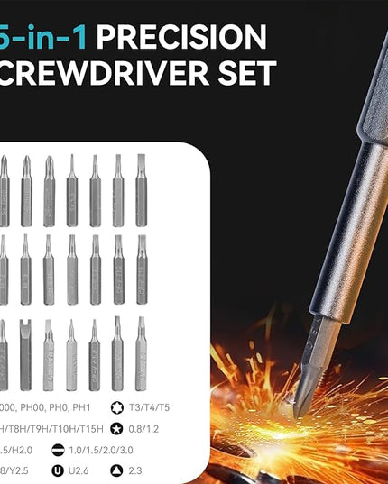 Deli 25-in-1 Precision Screwdriver Sets Magnetic Mini Repair Tool Kit for Home, DIY, Computer, Controller, Glasses, Drone, Watch, Phone, Pad, Switch, PS5, XBOX, Macbook, Electronic. Gift for man.