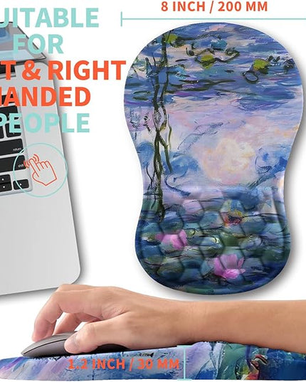 Ergonomic Mouse Pad Wrist Support with Memory Foam Massage Bulge, Carpal Tunnel Pain Relief Mousepad Wrist Rest for Mouse(12x8 inch, Lotus Pond)