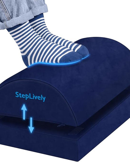 StepLively Foot Rest for Under Desk at Work, Comfortable Foot Stool with 2 Adjustable Heights, Footrest with Washable Cover, for Back & Hip Pain Relief, Suitable for Office, Home and Car (Blue)