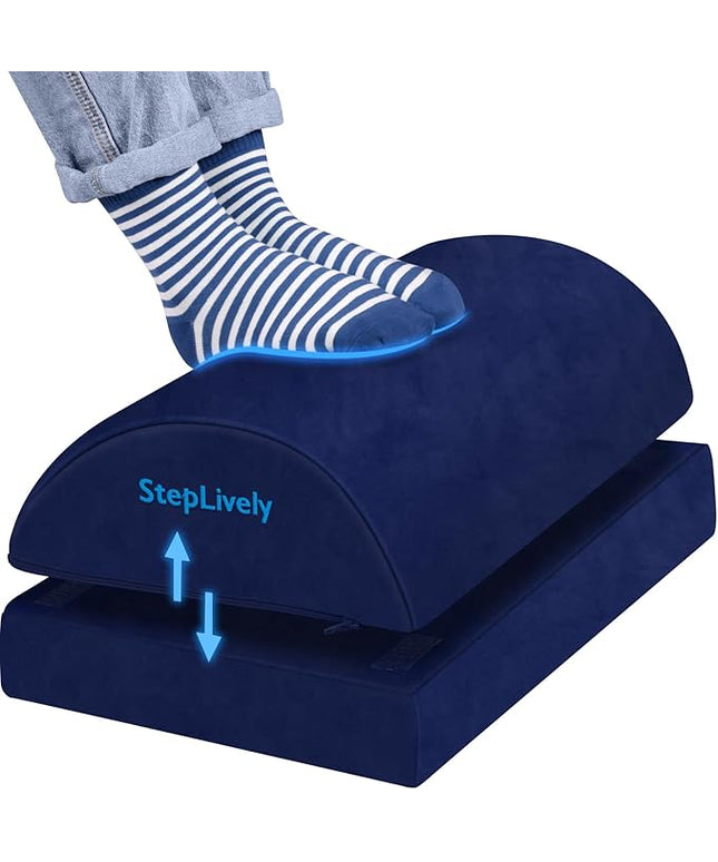 StepLively Foot Rest for Under Desk at Work, Comfortable Foot Stool with 2 Adjustable Heights, Footrest with Washable Cover, for Back & Hip Pain Relief, Suitable for Office, Home and Car (Blue)