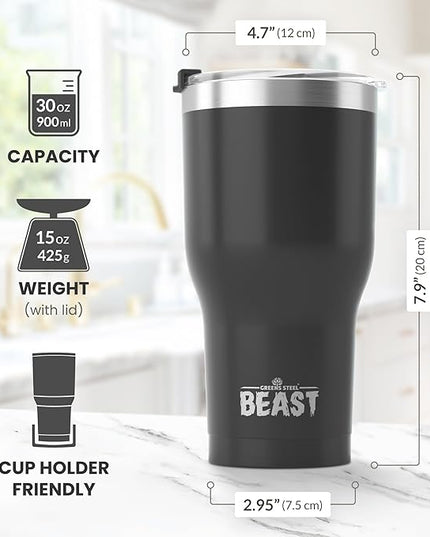 Beast 30 oz Tumbler Stainless Steel Vacuum Insulated Coffee Ice Cup Double Wall Travel Flask (Matte Black)