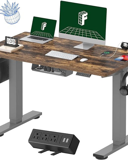 FLEXISPOT EN2 Whole-Piece Standing Desk with Clamp Power Strip, 48 x 24'' Electric Stand Up Height Adjustable Desk with Cable Management (Gray Frame + 48" Rustic Brown Desktop, 2 Packages)