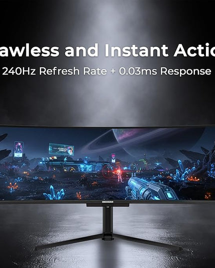 Deco Gear 49-inch QD-OLED Curved Gaming Monitor, 240Hz, 5120x1440 DQHD, Black, 32:9 Ultrawide Display, HDR400, 0.03ms Response, USB-C 90W, KVM Switch