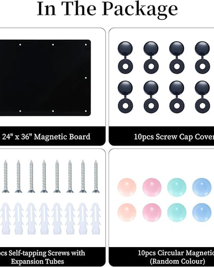 GOORY Magnetic Wall Board - 24" x 36" - Memo & Vision Bulletin Board for Home, Office and Classroom - Pre-drilled Mounting Screws Large Frameless Magnet Black Wall Board